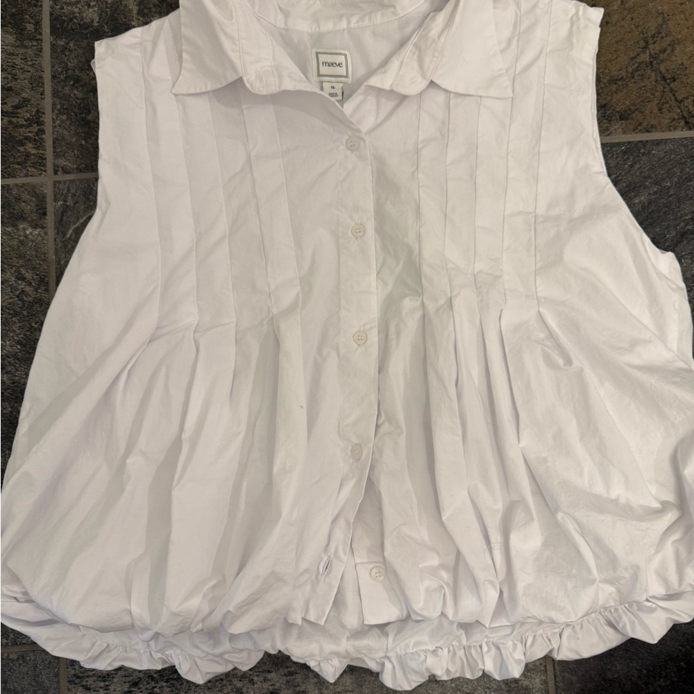 Maeve White Sleeveless Pintuck Button-Front Top
